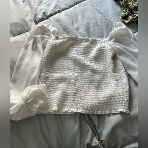 White shirred shirt with beautiful sheer sleeves